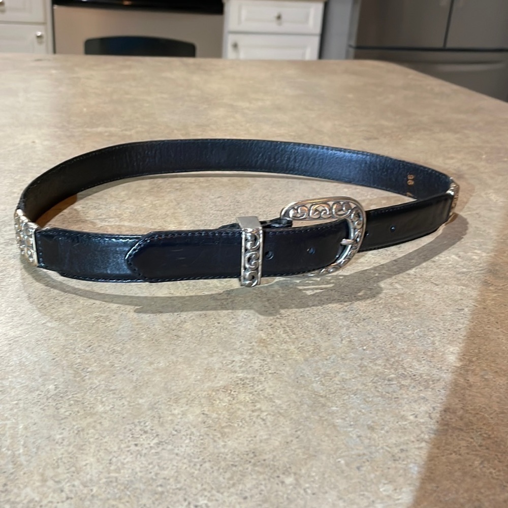 Vintage Fossil BT773300102 Black Leather Belt Silver Tone Accent Size M